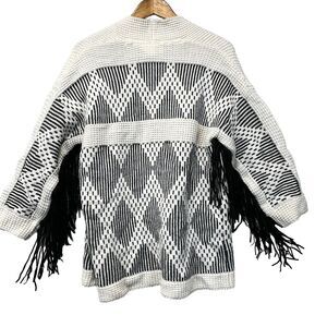 H&M LOGG Boho Alpaca Wool Geometric Western Knit Cardigan Fringe Open Front Smal